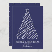 メリークリスマスネービーブルーホワイト走り書きの木 シーズンカード (正面/裏面)