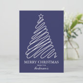 メリークリスマスネービーブルーホワイト走り書きの木 シーズンカード (スタンド正面)