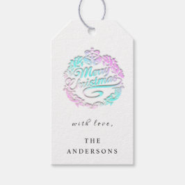 メリークリスマスネームにリースベル王室のピンク ギフトタグ