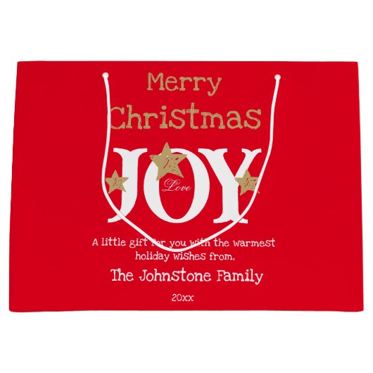 メリークリスマスネームクールシックかわいい赤 ラージペーパーバッグ (正面)