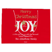 メリークリスマスネームクールシックかわいい赤 ラージペーパーバッグ (裏面)