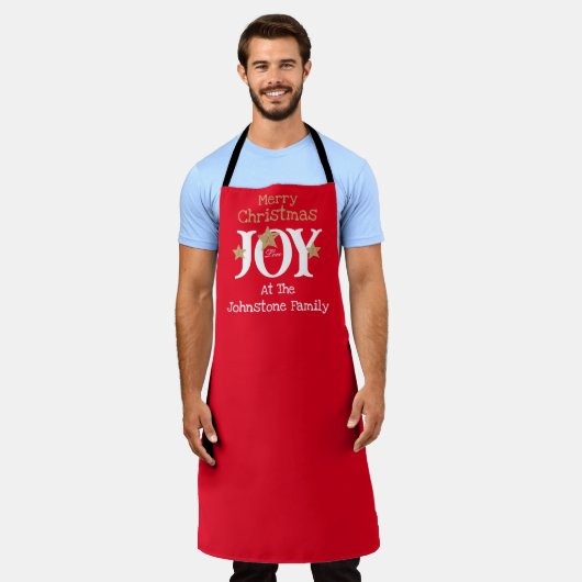 メリークリスマスネームクールスクリプトシックかわいい赤 エプロン (着用した状態)