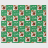 メリークリスマスネームグリーンホワイトフォトコラージュ ラッピングペーパー (フラット)