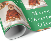 メリークリスマスネームグリーンホワイトフォトコラージュ ラッピングペーパー (ロールコーナー)
