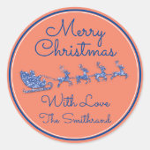 メリークリスマスネームグレースレイサンタトインデーア ラウンドシール (正面)