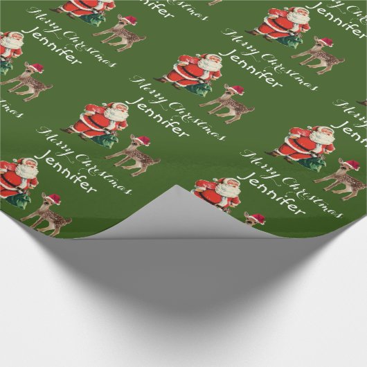 メリークリスマスネームサンタとトナカイの包みP ラッピングペーパー (角)