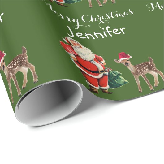 メリークリスマスネームサンタとトナカイの包みP ラッピングペーパー (ロールコーナー)