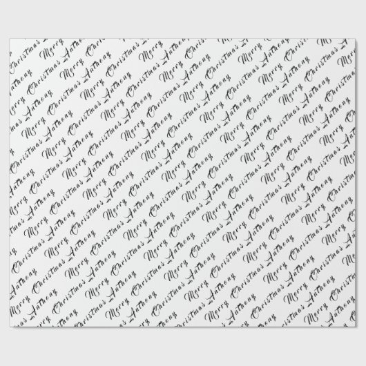 メリークリスマスネームシンプル白黒モダン ラッピングペーパー (フラット)
