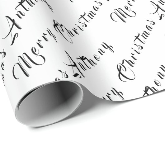 メリークリスマスネームシンプル白黒モダン ラッピングペーパー (ロールコーナー)