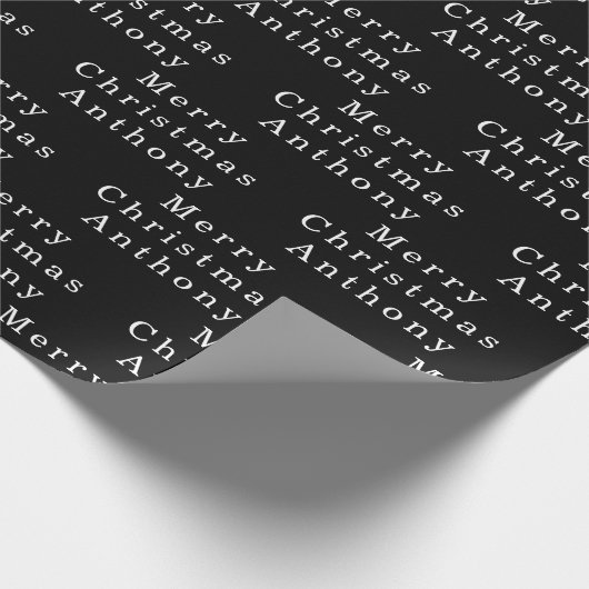 メリークリスマスネームシンプル白黒モダン ラッピングペーパー (角)