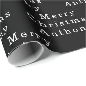メリークリスマスネームシンプル白黒モダン ラッピングペーパー (ロールコーナー)