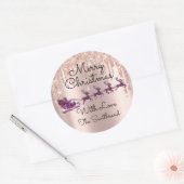 メリークリスマスネームバラサンタズライドリップパープル ラウンドシール (封筒)
