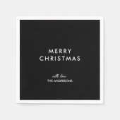 メリークリスマスネームパーソナライズされたブラック スタンダードカクテルナプキン (正面)