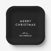 メリークリスマスネームパーソナライズされたブラック ペーパープレート (正面)