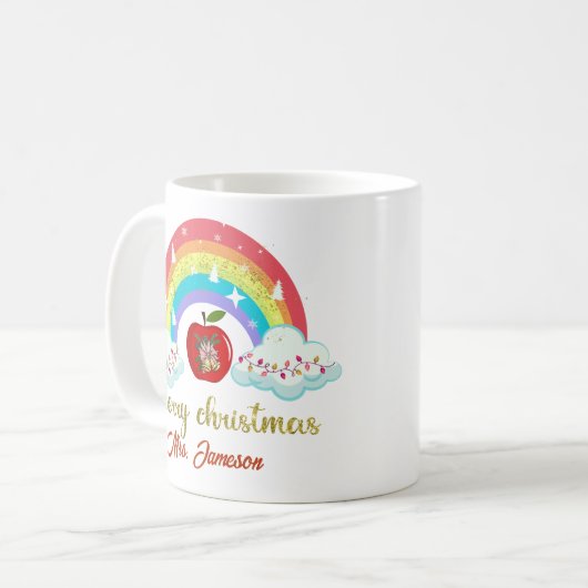 メリークリスマスネームパーソナライズされた先生ギフト コーヒーマグカップ (正面左)