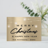 メリークリスマスネームフォトツリーグレーライト金ゴールド 招待状 (スタンド正面)