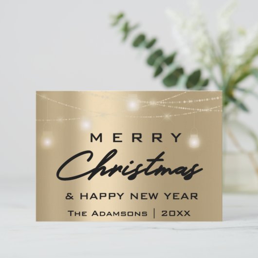 メリークリスマスネームフォトツリーグレーライト金ゴールド 招待状 (スタンド正面)