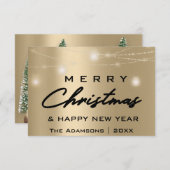 メリークリスマスネームフォトツリーグレーライト金ゴールド 招待状 (正面/裏面)