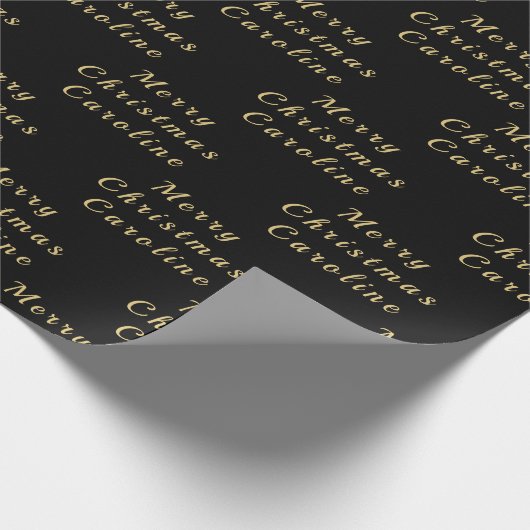 メリークリスマスネームブラックシンプル金ゴールドモダン ラッピングペーパー (角)