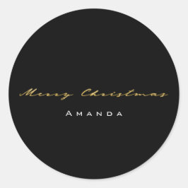 メリークリスマスネームブラック金ゴールドミニマリズム ラウンドシール