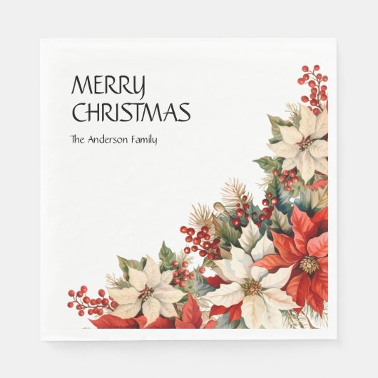 メリークリスマスネームポインセティアス スタンダードランチョンナプキン (正面)