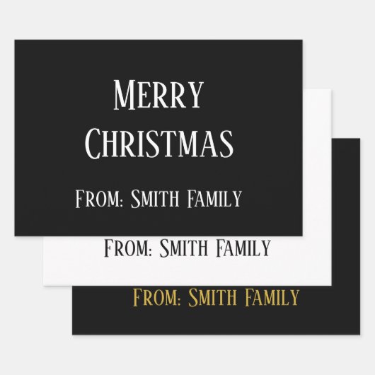 メリークリスマスネームモノグラム金ゴールド白黒 ラッピングペーパーシート (セット)
