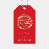 メリークリスマスネームリース王室のレッドゴールデン ギフトタグ (正面)