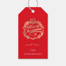 メリークリスマスネームリース王室のレッドゴールデン ギフトタグ