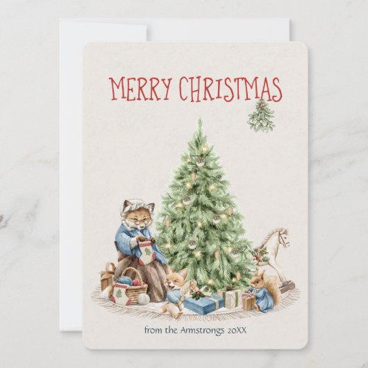 メリークリスマスノスタルジックなクリスマス動物の水 シーズンカード (正面)