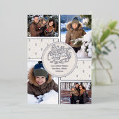 メリークリスマスノルディックパイン4フォトコラージシルバー 箔シーズンカード (立ち正面)