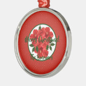 メリークリスマスハイビスカスホリーホリデーラウンド メタルオーナメント (左)