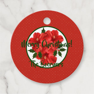 メリークリスマスハイビスカスホリーホリデーレッド&グリーン フェイバータグ