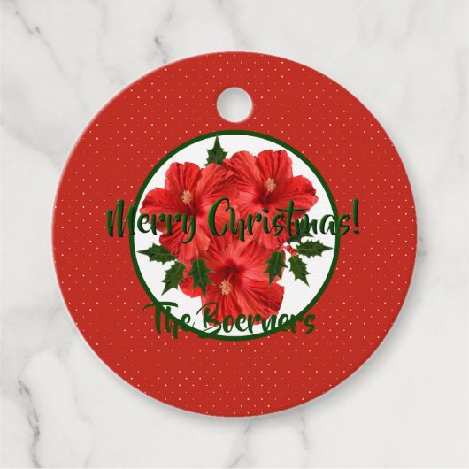 メリークリスマスハイビスカスホリーホリデーレッド&グリーン フェイバータグ (正面)