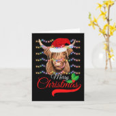 メリークリスマスハイランドカウウエスタンサンタハットクマ カード (黄色い花)