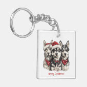 メリークリスマスハスキー犬 キーホルダー (正面左)