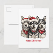 メリークリスマスハスキー犬 シーズンポストカード (正面/裏面)