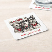 メリークリスマスハスキー犬 スクエアペーパーコースター (アングル)