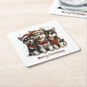 メリークリスマスハスキー犬 スクエアペーパーコースター (アングル)