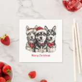 メリークリスマスハスキー犬 スタンダードカクテルナプキン (インサイチュ)