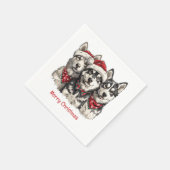 メリークリスマスハスキー犬 スタンダードカクテルナプキン (角)