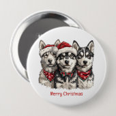 メリークリスマスハスキー犬 缶バッジ (正面&裏面)