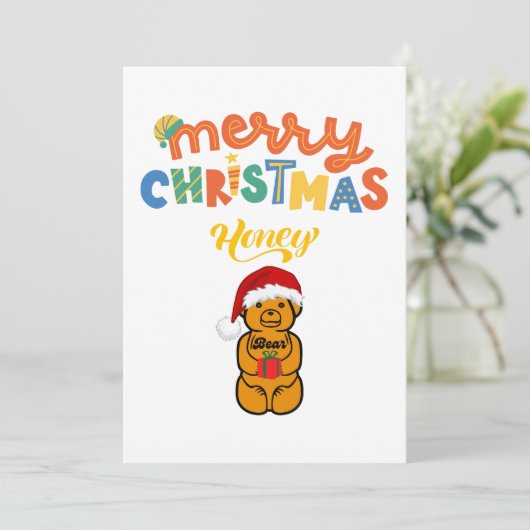 メリークリスマスハチミツかわいいクマとプレゼント シーズンカード (スタンド正面)