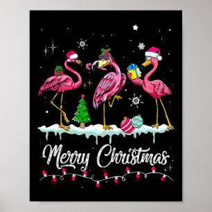 メリークリスマスハットサンタフラミンゴスノークリスマスパジャム ポスター