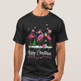 メリークリスマスハットサンタフラミンゴスノークリスマスパジャム Tシャツ
