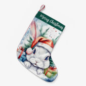 メリークリスマスハットフェスティバルウサギ –  スモールクリスマスストッキング (正面 (吊り時))