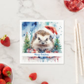 メリークリスマスハットフェスティバルヘッジホッグ –  スタンダードカクテルナプキン (インサイチュ)