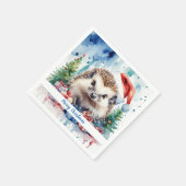 メリークリスマスハットフェスティバルヘッジホッグ –  スタンダードカクテルナプキン (角)