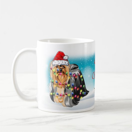 メリークリスマスハットヨークシャーテリア愛好家 コーヒーマグカップ (左)