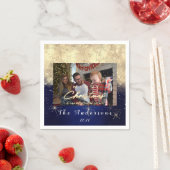 メリークリスマスハッピーイヤー金ゴールドグリッターフォトネイビー スタンダードカクテルナプキン (インサイチュ)