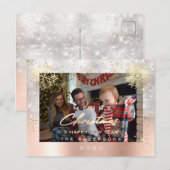 メリークリスマスハッピーイヤー金ゴールドグレーグリッター写真 ポストカード (正面/裏面)